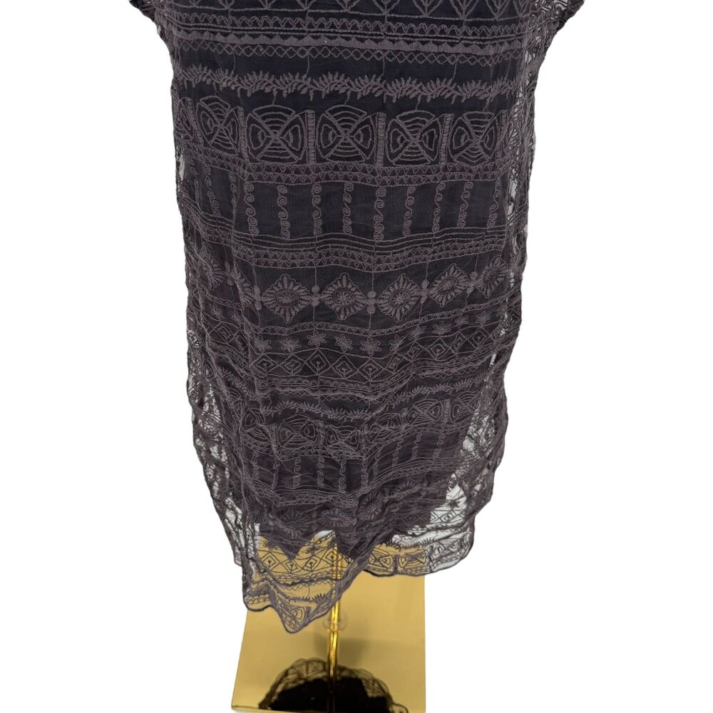 Garnet Hill Lace Dress 4 Brown Taupe Embroidered Lined Shift Slip Scalloped Hem - Picture 5 of 14